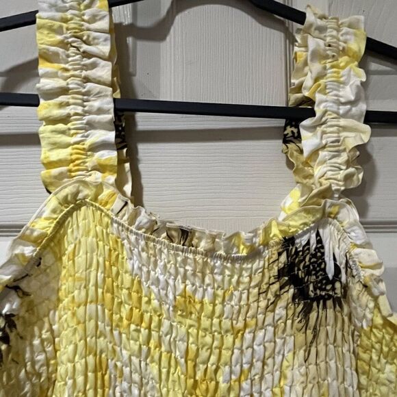 H&M Sunflower Jumpsuit Sz L Playsuit Romper Trouser Wide Leg Yellow Floral - Picture 3 of 11